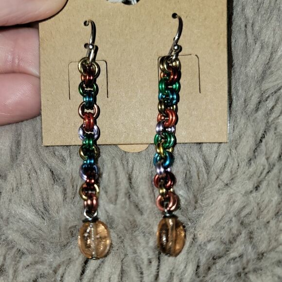 Chainmail Dangling Earrings, With Bead #E27 - Picture 1 of 3